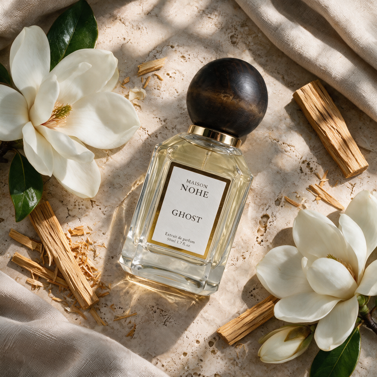 Ghost, Maison Nohe, entouré de ses notes : fleur de magnolia, bois de santal
