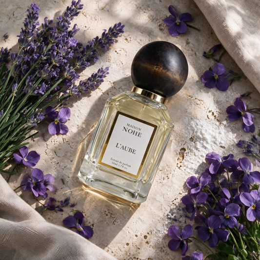 L'Aube, Maison Nohe, entouré de ses notes : lavande, violette, notes poudrées